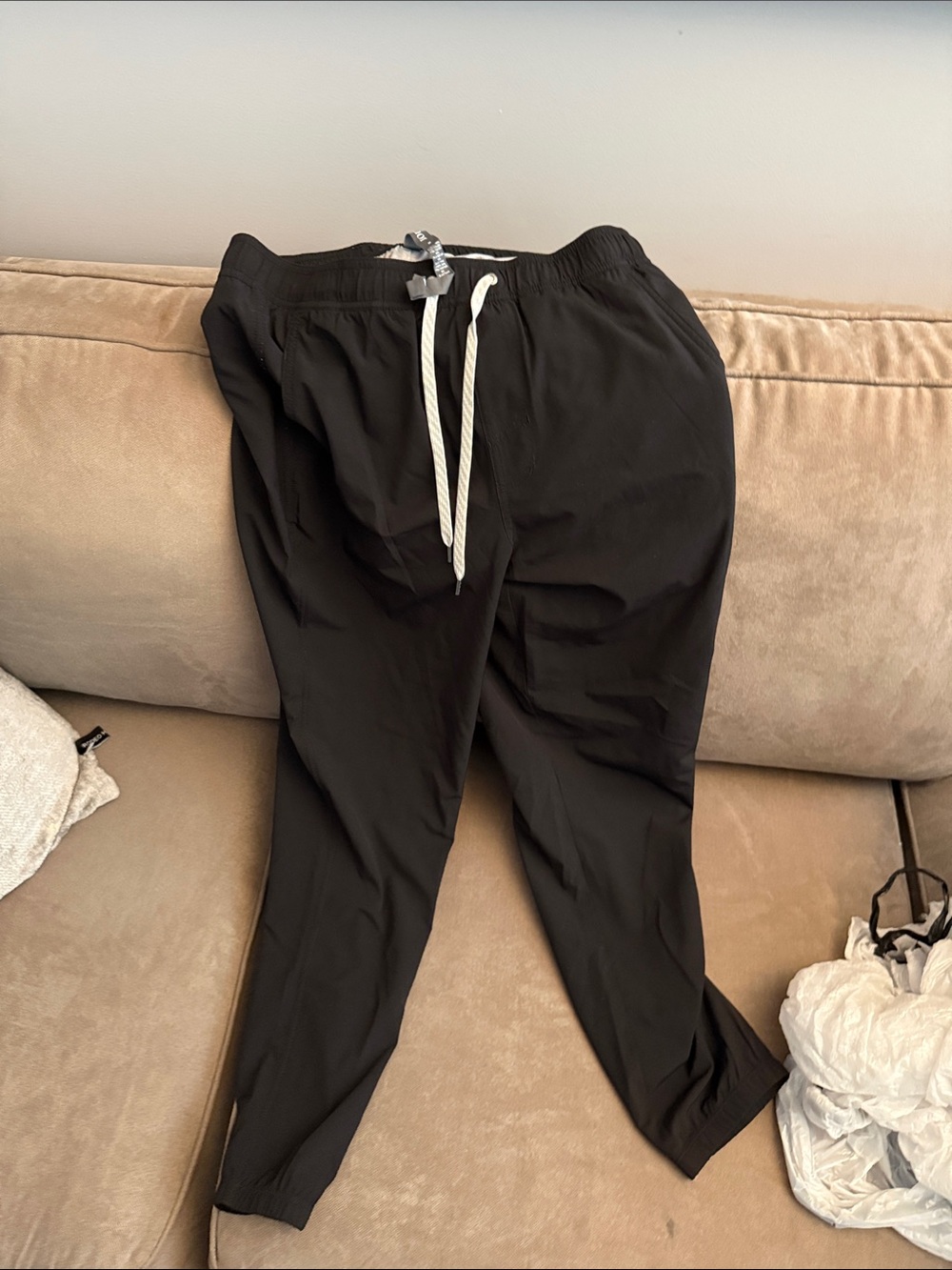 Vuori Black Jogger Pants with White Drawstring